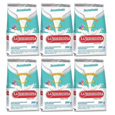 Imagem de 6 Pacotes Leite em Pó Desnatado LA SERENÍSSIMA Sachê 300g