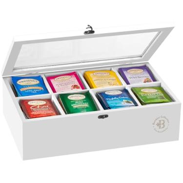 Imagem de Organizador de saquinhos de chá Bambüsi - Caixa organizadora de chá de bambu, suporte para saquinhos de chá com janela de acrílico, tampa magnética mantém os saquinhos de chá frescos - Organizador de