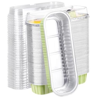 Imagem de EUSOAR Ramequins de alumínio com tampas, 100 peças de 192,8 g, 16,5 x 6,3 x 3 cm, mini formas de bolo de alumínio descartáveis com tampas, recipientes retangulares para cupcake, sobremesa, cheesecake,