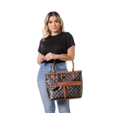 Imagem de Bolsa De Ombro Estampada Preto Forrada Porta Cartões Moedas - Alice Mo