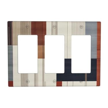Imagem de Capa de interruptor de luz tripla geométrica abstrata, quadrados modernos, capas de tomada de balancim de 3 gangues, placa de parede, placa decorativa elétrica para quarto, cozinha, decoração de casa