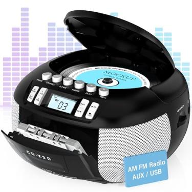 Imagem de Pbochi Combo Cd Player Boombox E Cd Cassette Player, Cd Player Portátil Com Cd-R/Cd-Rw Compatível, Rádio Am Fm Alimentado Por Bateria, Som Estéreo, Programável, Display Lcd, Entrada Para Fone De Ouv