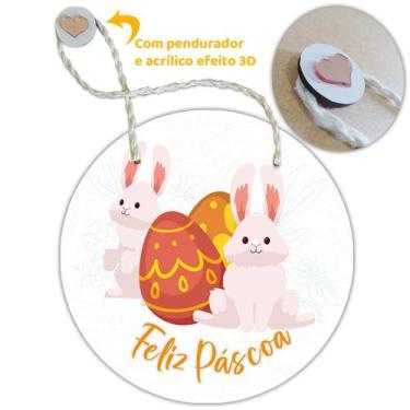 Imagem de Placa Porta com Alça Feliz Páscoa Coelho Coelha Ovo Guirlanda 20cm - F