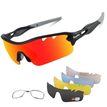 Imagem de Óculos de sol esportivo polarizado, masculino e feminino, com 5 lentes intercambiáveis para corrida, beisebol, golfe, ciclismo e outras atividades