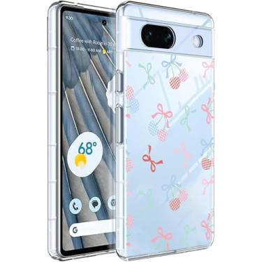Imagem de YCJACE Capa de telefone para Google Pixel 7a capa transparente com design colorido de laço de cereja TPU macio com absorção de choque fina em relevo padrão capa protetora para Google Pixel 7a - laço