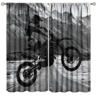 Imagem de Cortinas Dirt Bike Motocicleta Silhuetas de Piloto Cruzando a Estrada em Motocross Raça Rod Pocket Blackout Tratamento de Janela para Crianças Meninos Quarto Decoração de Quarto de Jogos Cortinas de