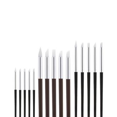 Imagem de EORTA Pacote com 15 pincéis de tinta de silicone para artesanato, 5 formas de cabeça, canetas de borracha para esculpir cerâmica, artesanato, arte de unhas, guache, tintas acrílicas, 0,3 cm, 0,5 cm,