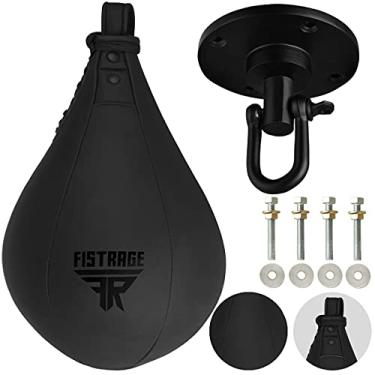 Imagem de FISTRAGE Bolsa de boxe Speed Ball de couro MMA Muay Thai Training Punching Dodge Striking Kit com equipamento de plataforma giratória para treino e chute de velocidade (preto fosco)