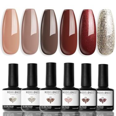 Imagem de modelones Conjunto de Esmalte de Gel de Férias, 6 Cores Marrom Vermelho Escuro Kit de Esmalte de Gel Glitter Champanhe Ouro Nude Rosa Cinza Gel de Esmalte, Embeber Led Manicure Nail Art Diy Presente d