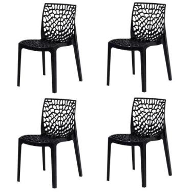 Imagem de Kit 4 Cadeiras Empilhável Inmetro Gruvyer Fratini Polipropileno Preto 