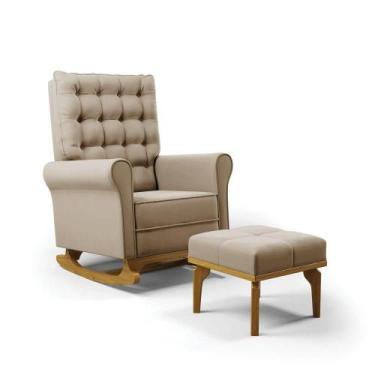 Imagem de Poltrona De Amamentação Com Balanço E Puff Manu Veludo Marrom Tb302 Ba