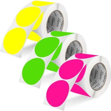 Imagem de Perco Etiquetas adesivas redondas de 7,5 cm com adesivo permanente multirolo - 500 etiquetas/rolo - Inclui 1 rolo de cada uma das cores fluorescentes (verde, amarelo, rosa) - Forte aderência, feita