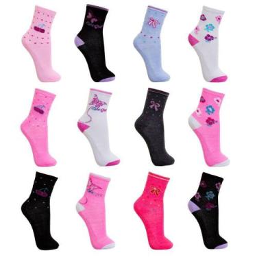 Imagem de Kit 12 Pares Meias Feminina Cano Médio Estampadas Algodão - Hangar Mor