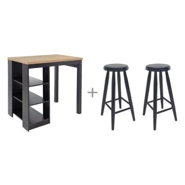 Imagem de Bancada Cozinha Gourmet Ditália Com 2 Banquetas Preto