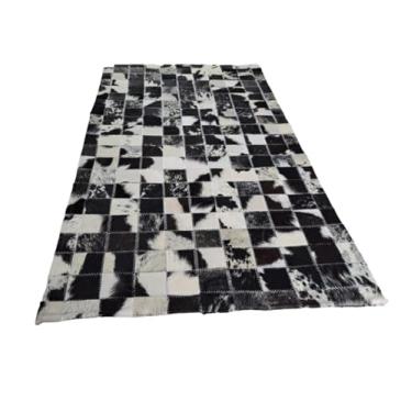 Imagem de Tapete De Couro Natural Legítimo Costurado 1,50 x 1,00 M (Preto Branco)