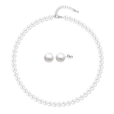 Imagem de Aleasha Conjunto de brincos de colar de pérolas falsas de 8 mm e 10 mm para mulheres, branco, preto, redondo, vidro, pérola, joias de casamento, presentes, 8mm, Vidro, Pérola sintética