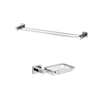 Imagem de Kit Toalheiro Duplo e Saboneteira Cromada de Luxo Premium, Metal Cromado Inox de Alta Resistência, Design Moderno e Sofisticado para Banheiro, Ideal para Ambientes Elegantes e Funcionais