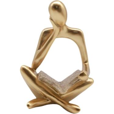 Imagem de Lindagary Estátua de pensador, resina, pensador, escultura, abstrato, pensador, estatueta, leitor, ornamento, mesa, colecionável, para casa, escritório, mesa, decoração colecionável - Estilo C