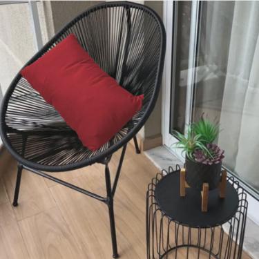 Imagem de Kit 02 Poltrona Cadeira Acapulco Plus com Almofada Quadrado Preto Suede Vermelho - Ahazzo Móveis