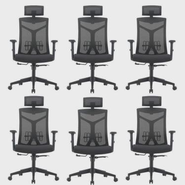 Imagem de Kit 6 Cadeiras Escritório Presidente NR17 Office Lugano Preto Preto