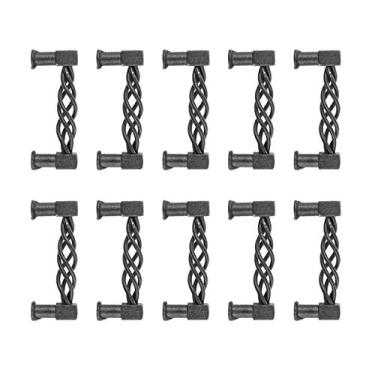 Imagem de Renovators Supply Manufacturing Puxadores de armário 3,6 pol. Puxador de ferro forjado preto antigo estilo gaiola colonial gaveta e puxadores de porta de cômoda com ferragens de montagem pacote de 10