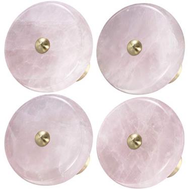 Imagem de Rockcloud Pacote com 4 puxadores redondos de pedra de cristal para gaveta de quartzo rosa Reiki cura armário guarda-roupa porta de armário com parafusos decoração de casa