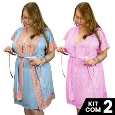 Imagem de Kit 2 Camisolas Amamentação 2 Robes Plus Size Dormir Grande - Surreal 
