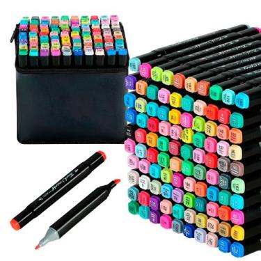 Imagem de 60 Marcadores Artísticos Ponta Dupla + Estojo Kit Completo - ShopMix