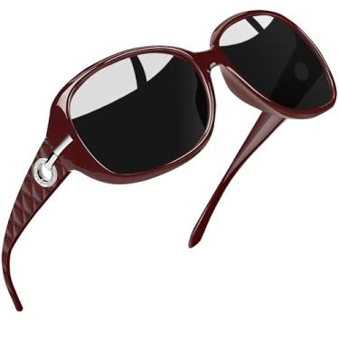 Imagem de Óculos de Sol Feminino, Joopin Óculos de Sol Polarizado Proteção UV, Óculos Escuros para Mulheres, Óculos Escuros Borboleta, Óculos de Sol Brilhantes de Rhinestone (Borgonha/Cinza)