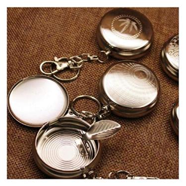 Imagem de FKJLUN Cinzeiros para Cigarros Domésticos Ferro Mini Portátil de Metal Pequeno Cinzeiro Ambiental Redondo com Chaveiro para Decoração Externa Tabuleiro de Cinzas para Fumar (Cor: Prata)