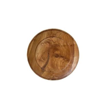 Imagem de Bandeja de serviço Bandeja de prato de jantar de teca Prato de chá redondo japonês Prato de madeira maciça Dim Sum Prato raso Bandeja manual de tronco Bandeja de doces de frutas secas Bandeja decorati