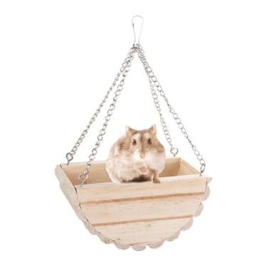 Imagem de Hamster de madeira com corrente de pendurar para chinchila/rato/gerbil/hamster anão, cama pendurada, gaiola de rede para exercícios, acessórios de gaiola de brinquedo