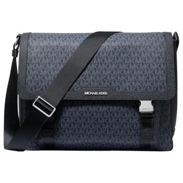 Imagem de Michael Kors Malone Bolsa carteiro cargo com logotipo emblemático, metalização clara/almirante/azul claro, Metálico claro/almirante/azul claro