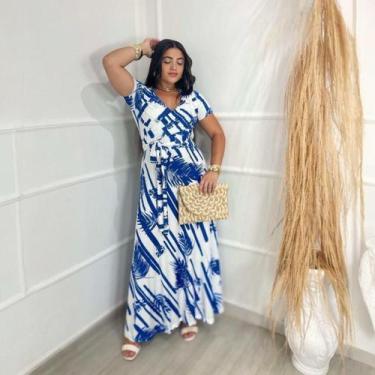 Imagem de Vestido Longo Plus Size Faixa Estampado Moda Evangélica Feminina - MIS