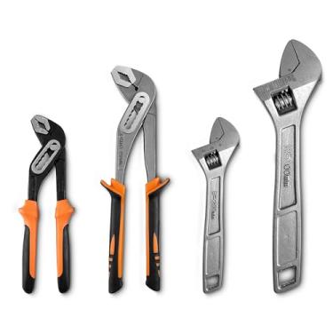 Imagem de SOLUDE Pacote com 4 alicates ajustáveis de chave inglesa e junta ranhurada, conjunto de alicate de bomba de água de 20 e 25 cm com conjunto de chaves ajustáveis de 20 e 30 cm para reparo doméstico