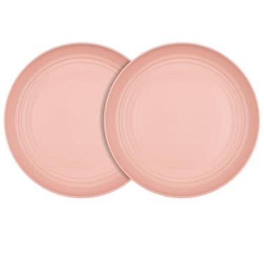Imagem de Soptalles Pratos de palha de trigo de 22 cm, 2 peças de pratos de jantar reutilizáveis, prato de palha de trigo para cozinha de acampamento (cor rosa)