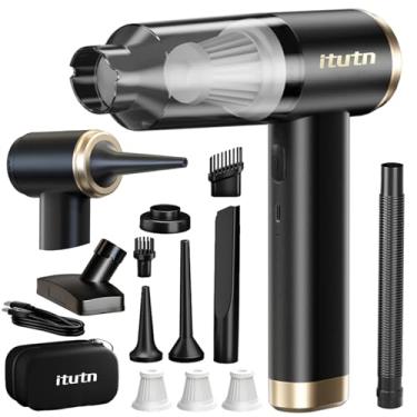 Imagem de itutn Mini aspirador de pó para carro, sucção potente de 15000PA, aspirador portátil sem fio para carro, pequeno aspirador portátil e espanador de ar para casa, mesa, PC, teclado (mini aspirador + 11