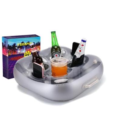Imagem de Suporte de bebida flutuante para banheira de hidromassagem – boia de bebida de grande capacidade com 6 orifícios de armazenamento, ideal para acessórios de piscina, lanches, bebidas e alto-falantes