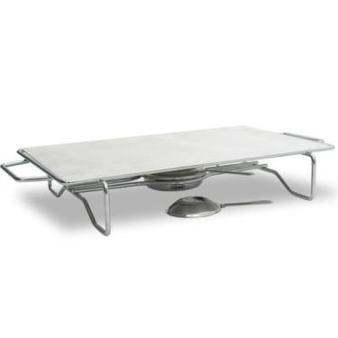 Imagem de  Rechaud Retangular grande base cromada, chapa alumínio 380 x 240mm qu