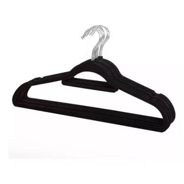 Imagem de Kit 10 Cabides de Veludo Slim Antideslizantes com Gancho Giratório – Preto, 42cm x 22,5cm – Ultrafinos e Elegantes