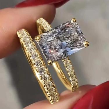 Imagem de Conjunto de Anel de Noivado e Casamento Luxuoso com Zircônia Cúbica pa