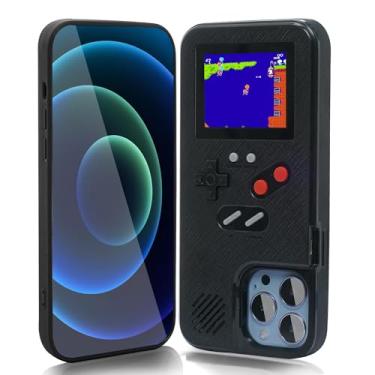 Imagem de WeLohas Capa Gameboy apenas para iPhone 16 Plus, jogos clássicos retrô 168 de mão, com exibição de vídeo colorida para iPhone, capa de celular antiarranhões à prova de choque para iPhone preta