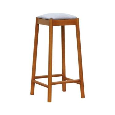 Imagem de Banco Alto Amber Madeira Maciça Assento Estofado Linho Impermeável - D