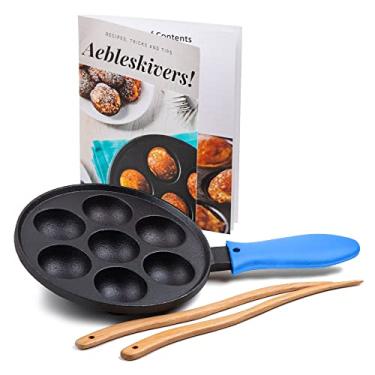 Imagem de Upstreet Frigideira Aebleskiver de ferro fundido/Ideal para mini molde de panqueca, forma de bolo pop e máquina de Takoyaki para recheado dinamarquês (azul)