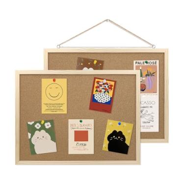 Imagem de GDMINLO Pacote com 2 quadros de avisos de cortiça, quadro de cortiça de 35 x 28 cm, moldura de acabamento de madeira de carvalho, quadro de cortiça montado na parede para escritório, casa e escola