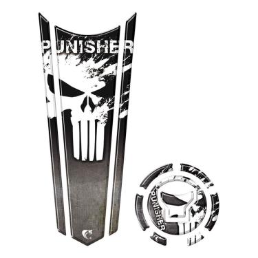 Imagem de Adesivo Faixa Gravata Tanque E Bocal Moto Resinado Justiceiro Preto