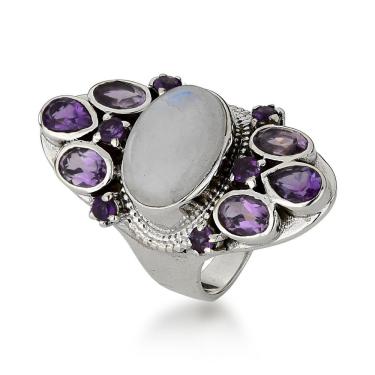 Imagem de Anel Oval Com Pedras Ametistas e Uma Pedra Natural Prata 925 21