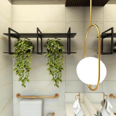 Imagem de Estante Nicho Industrial Banheiro Preto Prateleira Industrial Prateleira Ferro Madeira