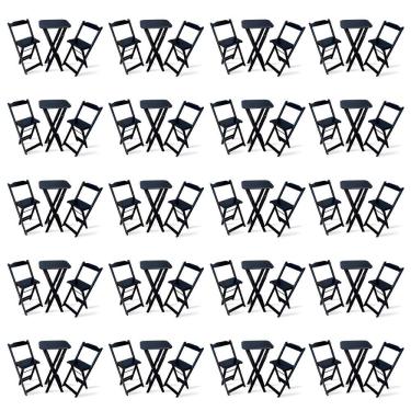 Imagem de Kit De 20 Conjuntos Dobrável Bistrô Preto De Mesa Com 2 Cadeiras Cor: Preto
