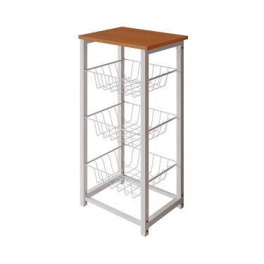 Imagem de Fruteira De Chão Cozinha Desmontada Aço Branco Tampo Canela Madri Cor: Branco